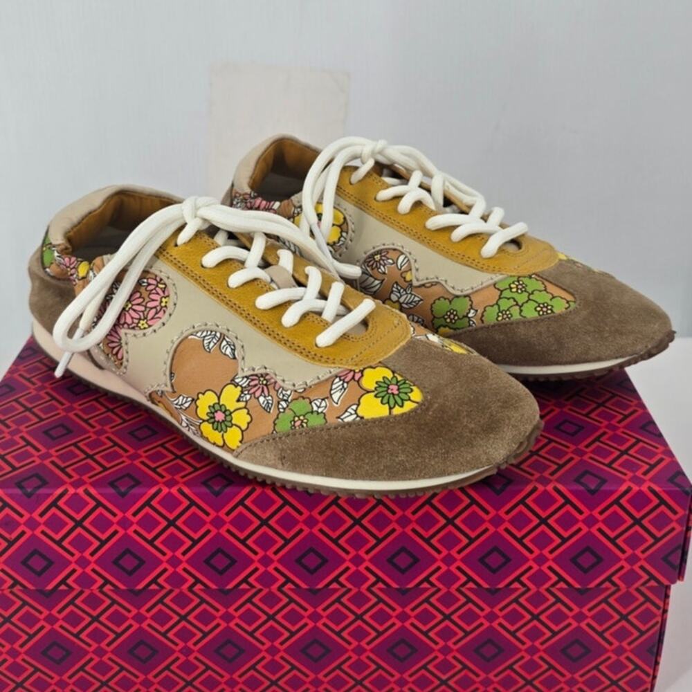 Tory Burch Serif Printed Sneaker Rust Wallpaper Floral Dulce de Leche Size 6